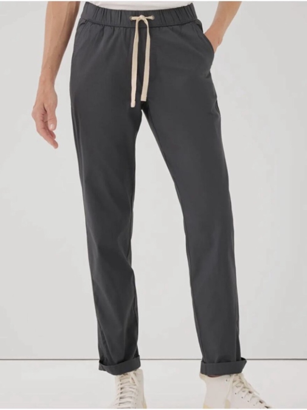 PACT daily twill pant gray organic cotton pull on drawstring straight leg size S